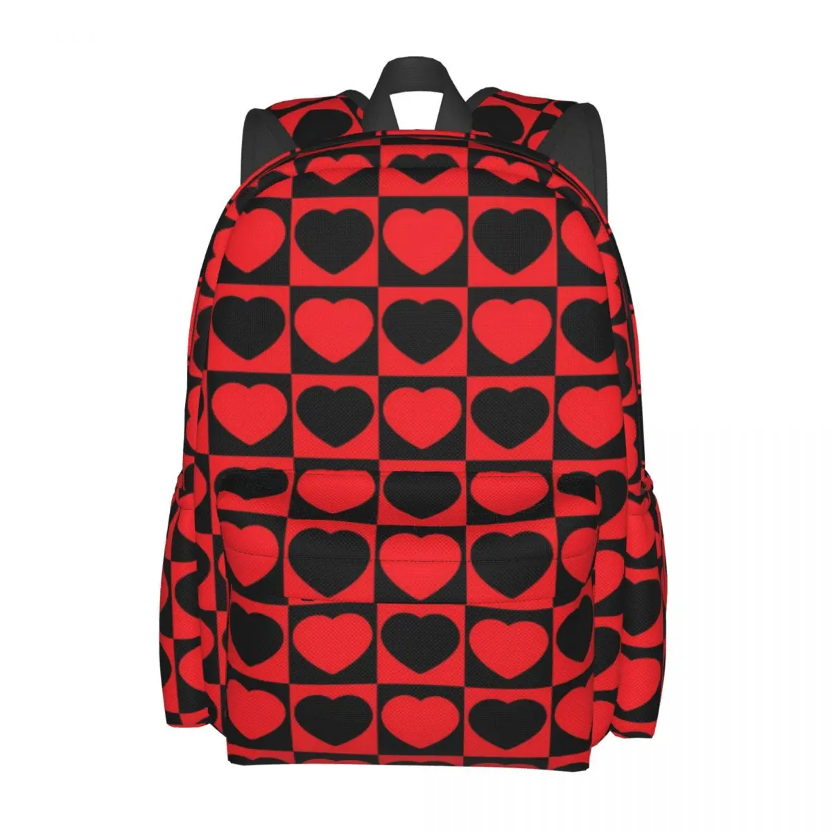 

Valentine Hearts Backpack Boy Girl Black and Red Pattern Backpacks Polyester Kawaii School Bags Camping Designer Rucksack