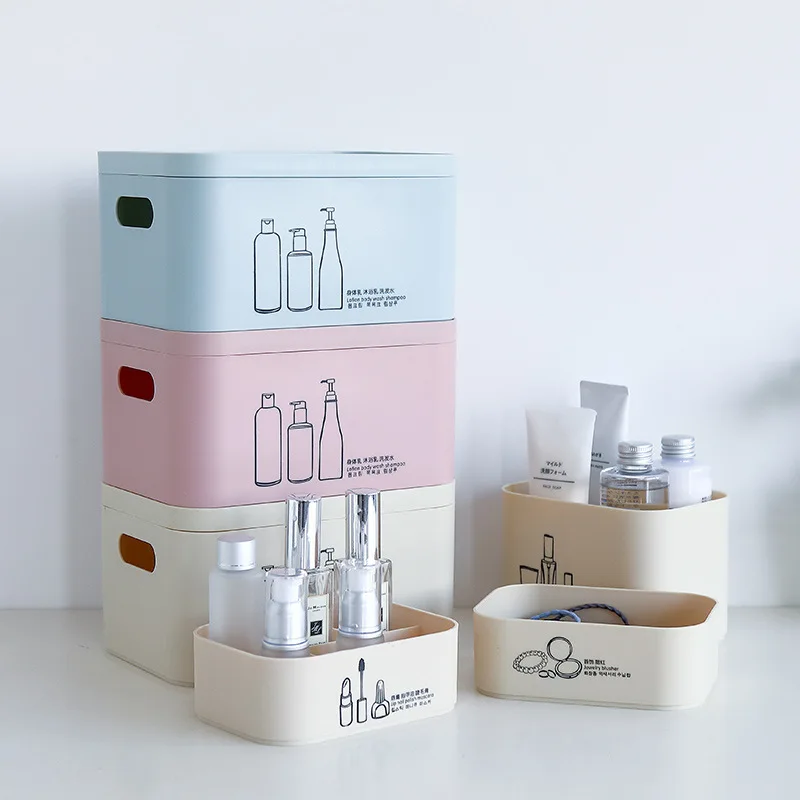 

Desktop Cosmetics Organizer Bathroom Sundries Storage Box With Cover Multi Grids Facial Mask Skin Care Product Storage Box