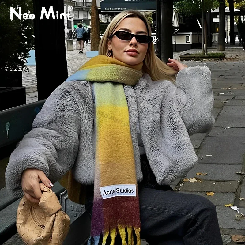 au roku 2024 zimowa kurtka ze sztucznego futra królika damska szykowna moda miękka ciepła futrzana w stylu ulicznym dziewczyna odzież wierzchnia