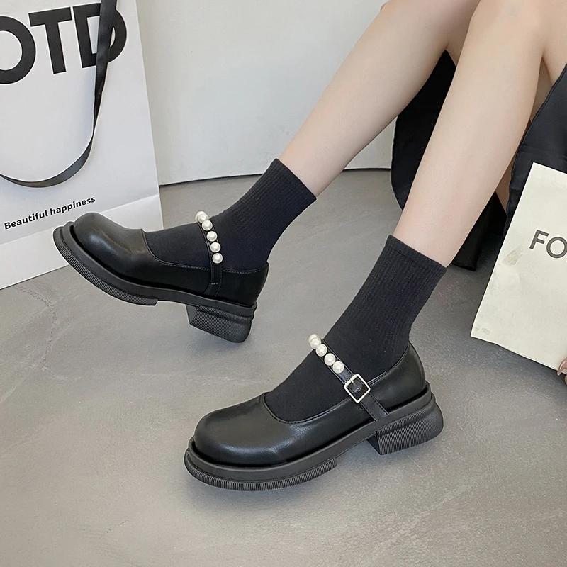 

Туфли-лодочки женские на массивном каблуке, туфли-лодочки с круглым носком, ремешок с жемчужной пряжкой, вечерняя нарядная обувь на среднем ...