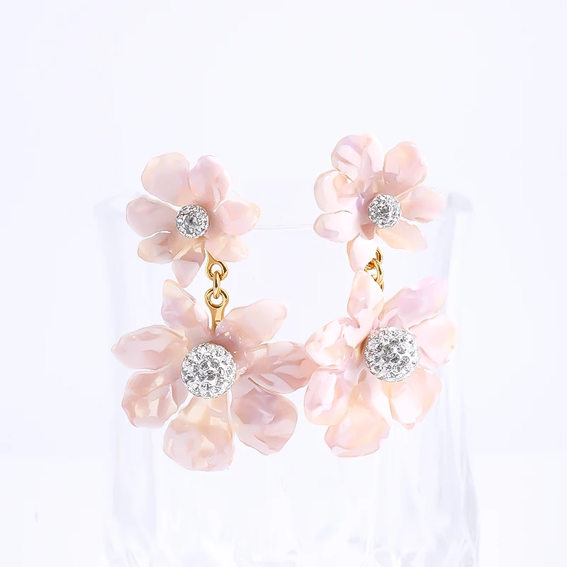 

Light luxury style new micro resin size flower ball earrings