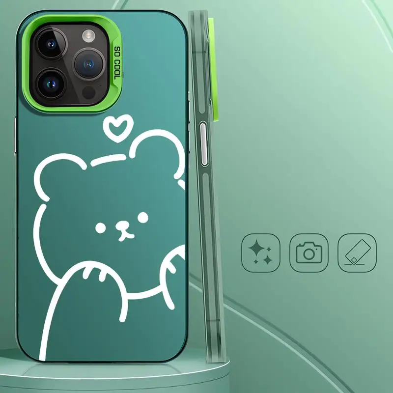 Минималистичный чехол с медведем для Apple iPhone 15 11 13 14 Pro Max 12 силиконовый матовой