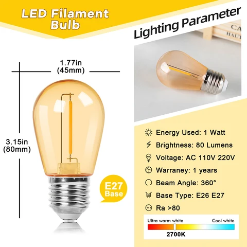 Genixgreen LED лампа E27 S14 янтарная 1Вт