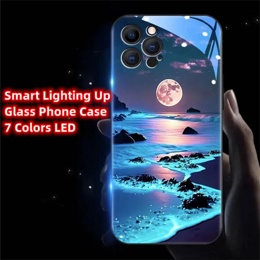 Фото Светящийся чехол для телефона из закаленного стекла Brilliant Galaxy Sky Smart LED Light Glow для iPhone Air 17 16 E 15 14 13 12 11 Pro Max Plus №5