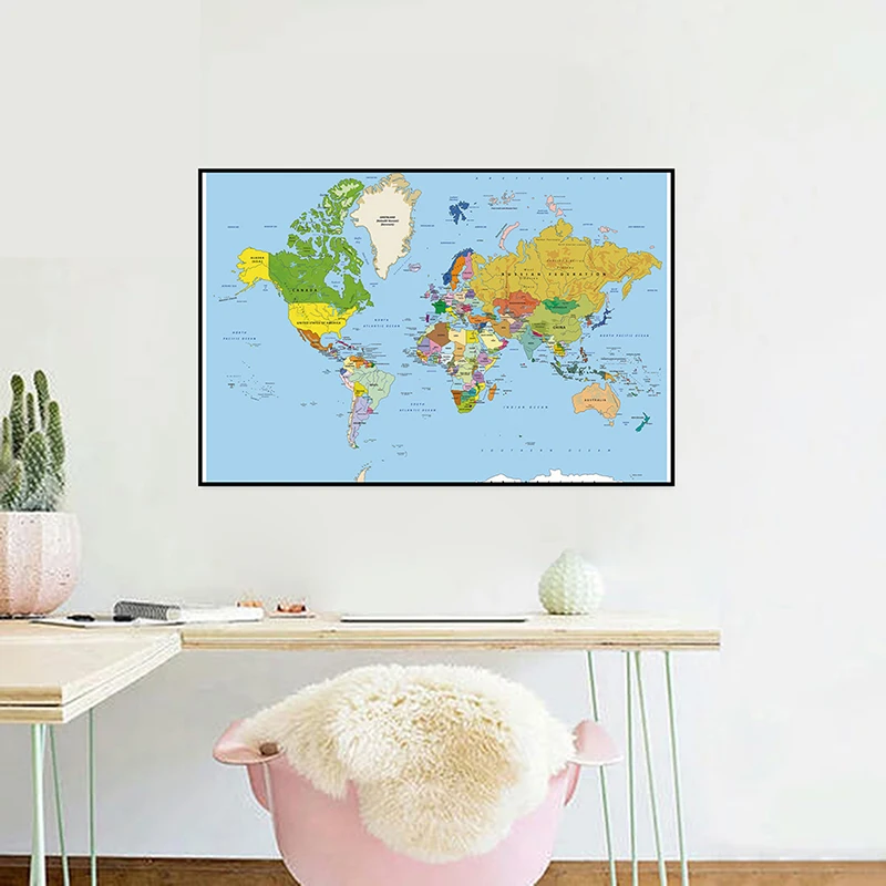 

A2 Size 59*42cm World Map Wall Art Poster Decorative Artwork School Home Decoration Office Supplies Unframed Canvas Painting