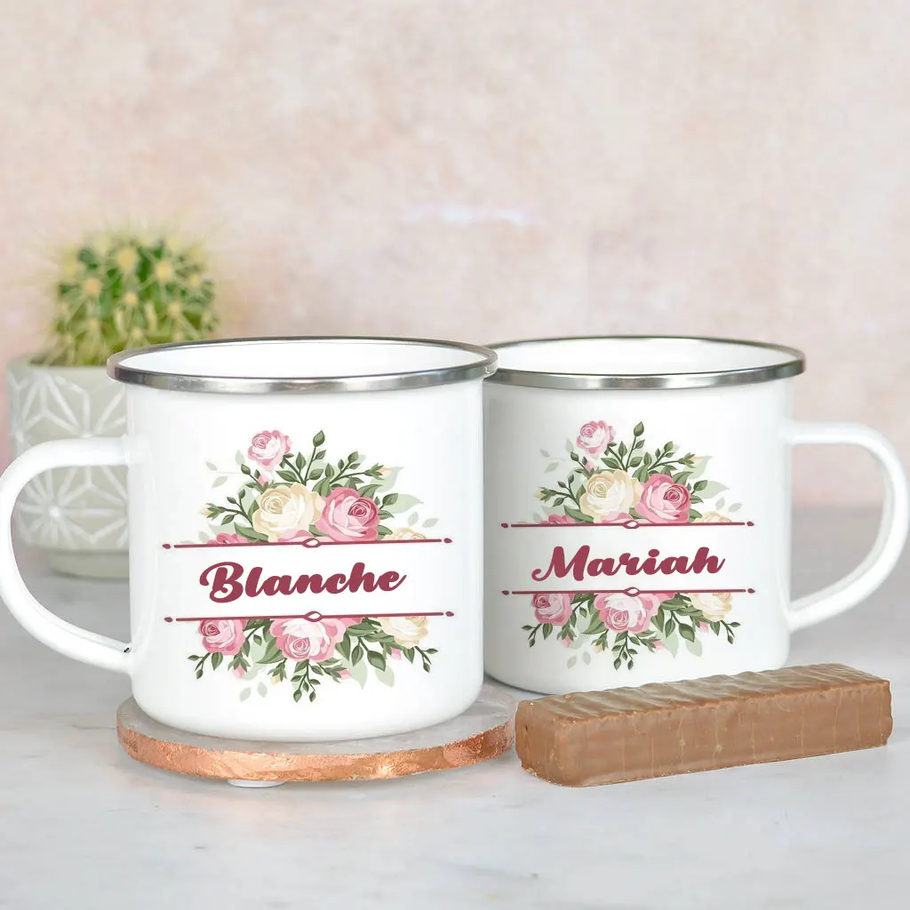 

Personalised Rose Floral Letter Name Enamel Mugs Creative Coffee Mug Milk Juice Cup Gifts for Her Birthday Mothers Day Wedding