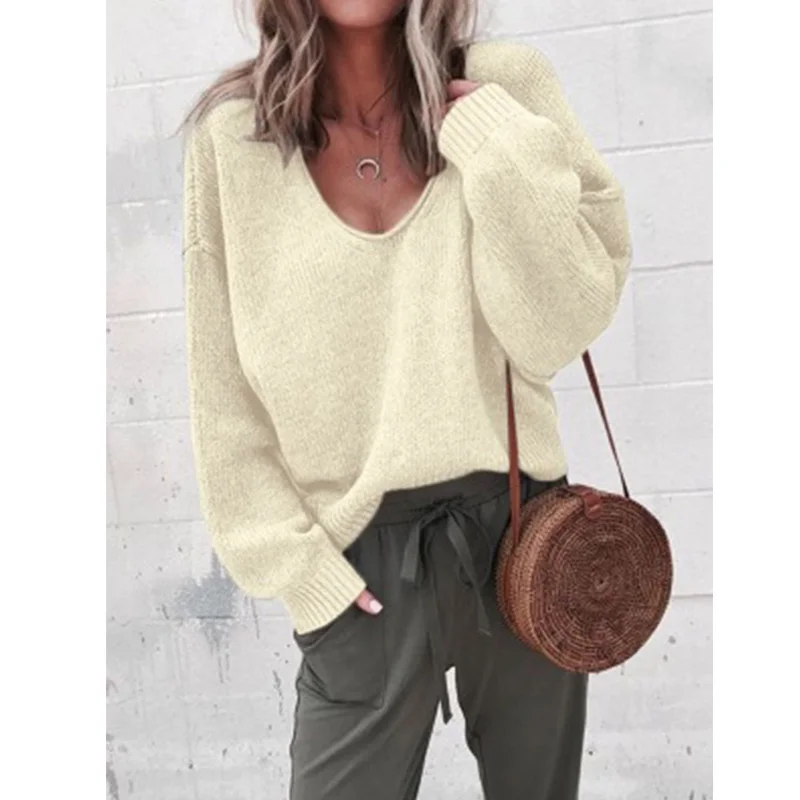 

Женский трикотажный свитер с V-образным вырезом и длинным рукавом