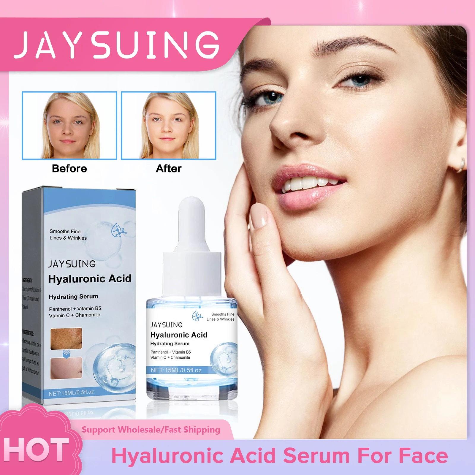 

Hyaluronic Acid Serum For Face Anti Aging Remove Dark Spots Redness Shrink Pores Whiten Repair Skin Moisturizing Facial Essence