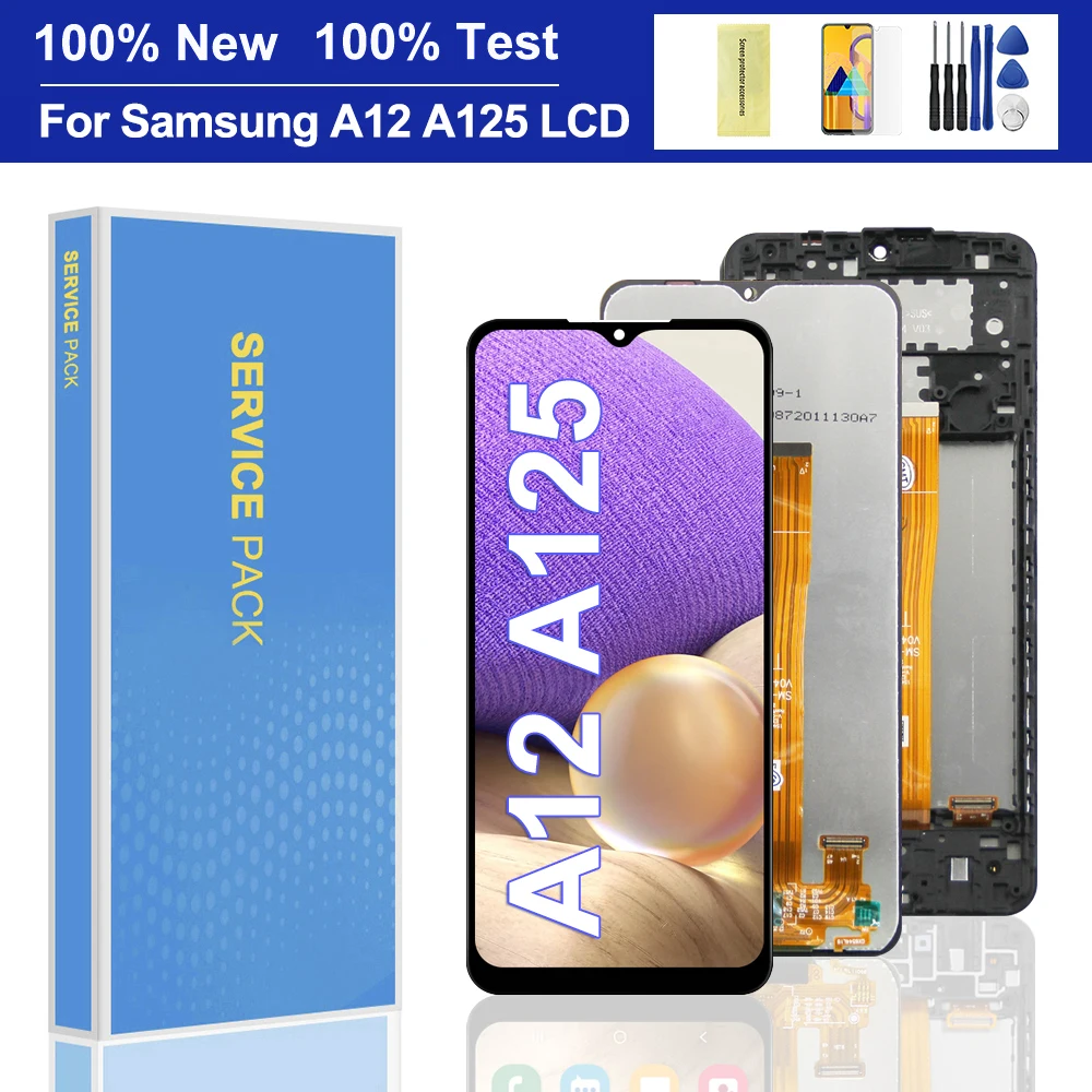 

6,5 "Оригинальный ЖК-дисплей для Samsung Galaxy A12 A125 с рамкой, сенсорный экран, дигитайзер, заменяемый дисплей для телефона F/DS