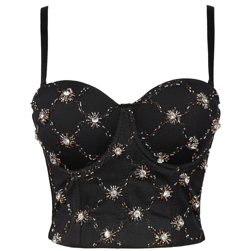 

Diamond-Studded For Women Sling Top Padded Binder Bra French Cropped Tops Tanks Outer Wear Bling Underwired Wrapped RimCorselets