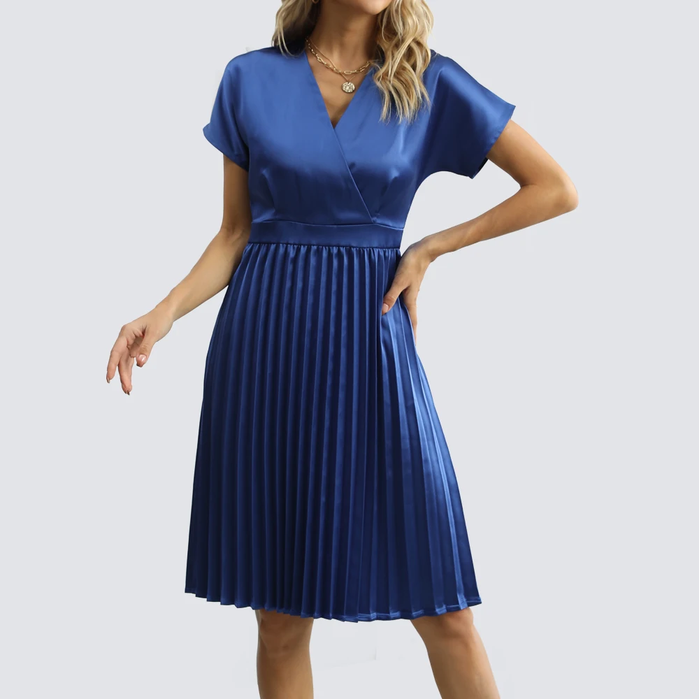 Летние женские модные однотонные плиссированные платья официальное коктейльное