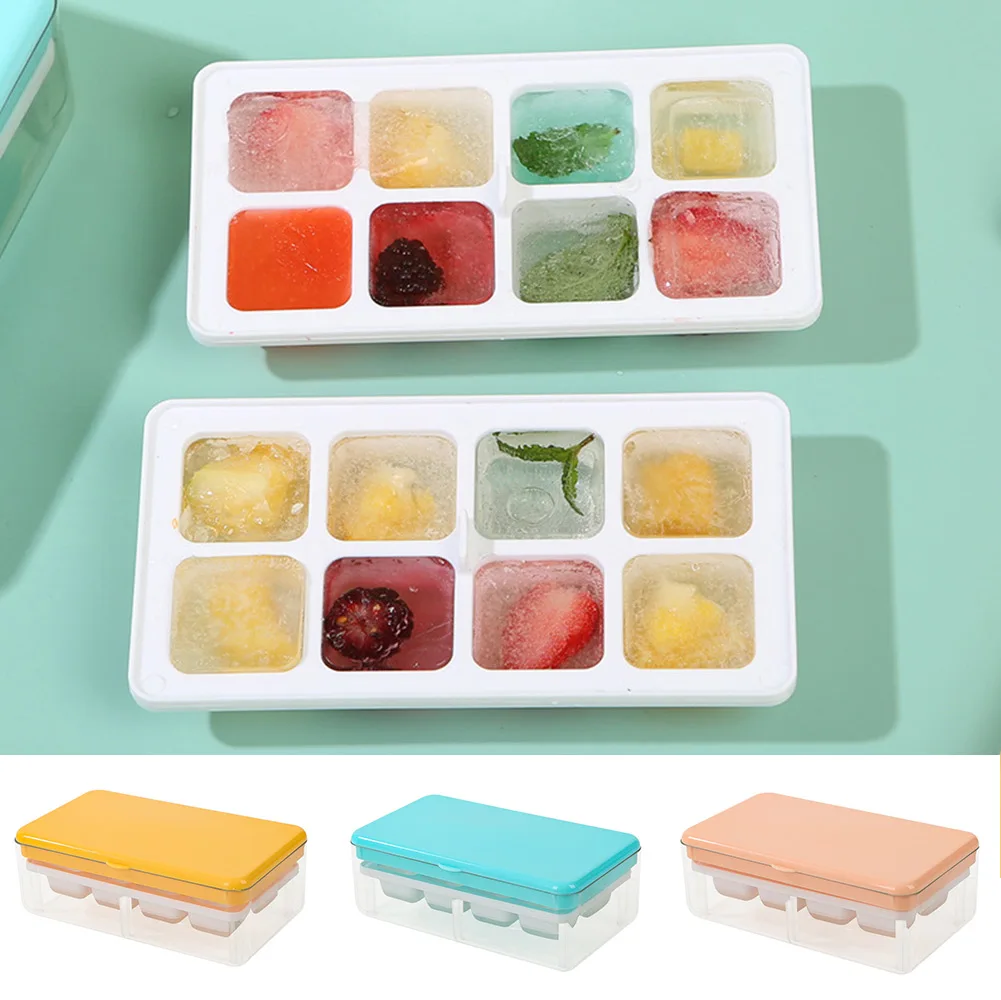 

8 Grids Silicone DIY Ice Cube Maker Tray With Lid Ice Mould Forms For Ice Kitchen Whiskey Cocktail Accessory Kitchen Gadgets