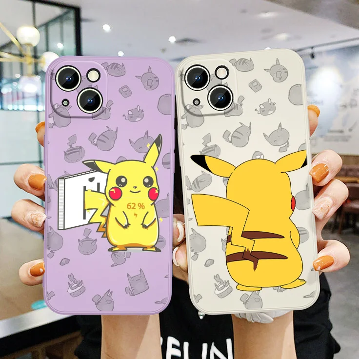 

Pokemon Pikachu For Apple iPhone 12 13 Pro mini Pro Max X XR XS XS MAX SE 2020 Liquid Rope Cover Funda Soft Phone Case