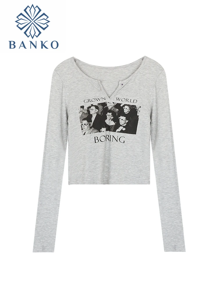 

American Vintage Pattern Print Clothes Summer New Fashion Fairy T Shirts Aesthetic Y2k Slim Long Sleeve All-Match Cropped Tops