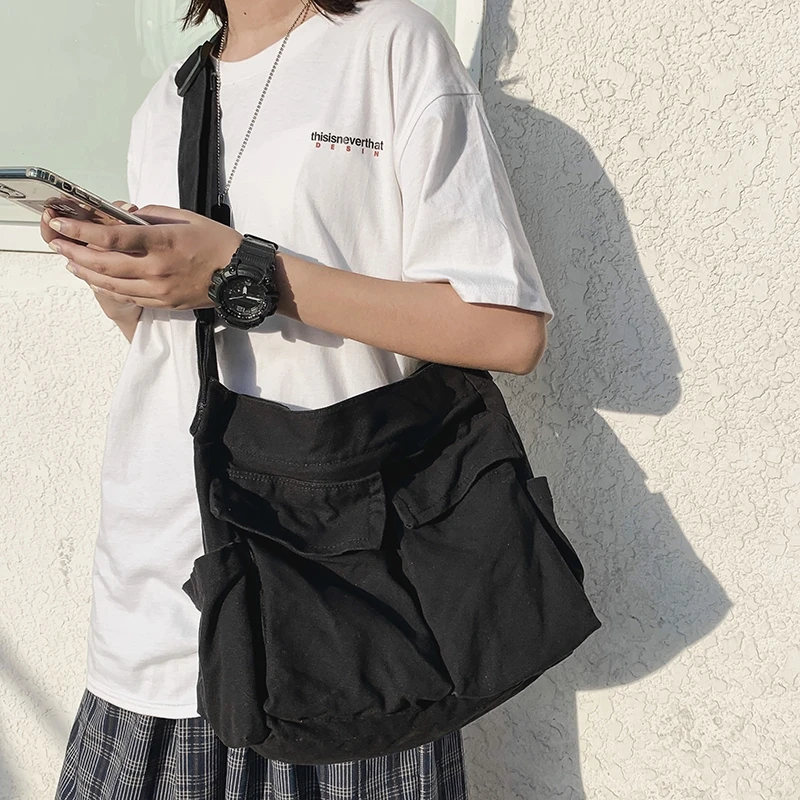 

Women's Canvas Shoulder Bags Casual Shopping Bags Female Large Capacity Tote Ladies Solid Color Shoulder Crossbody Bag