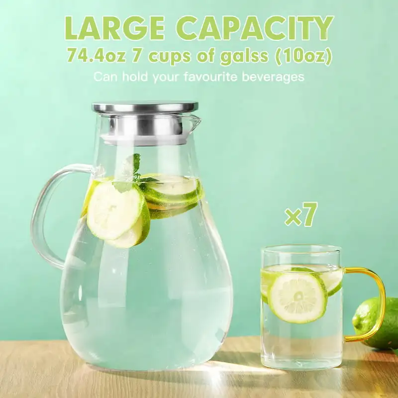 

68 Oz Luxurious Clear Glass Pitcher, 68 Oz Water Jug for Homemade Juice, Iced Tea & Beverage.
