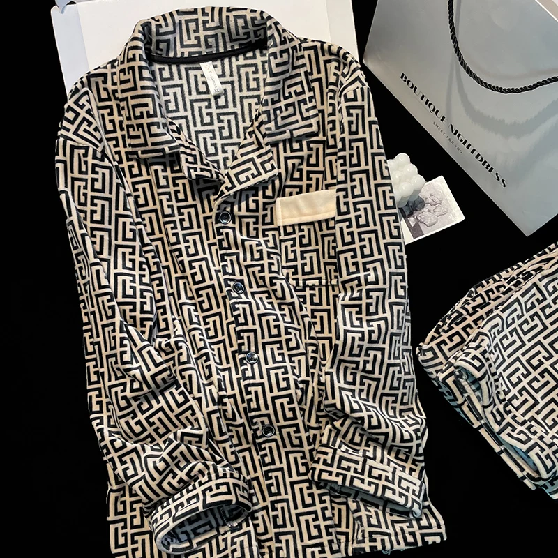 Island Velvet Мужские пижамы Осень и зима Тонкие бархатные теплые мужские коричневые