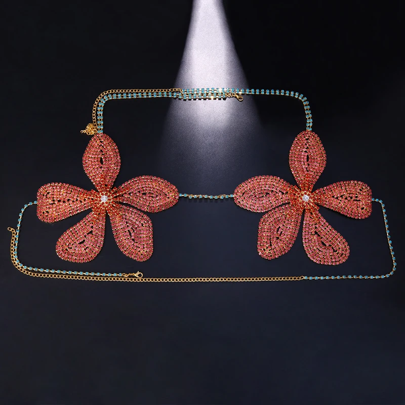 Stonefans розовый цветок груди цепи жгута ювелирные изделия Стразы Bralette качество