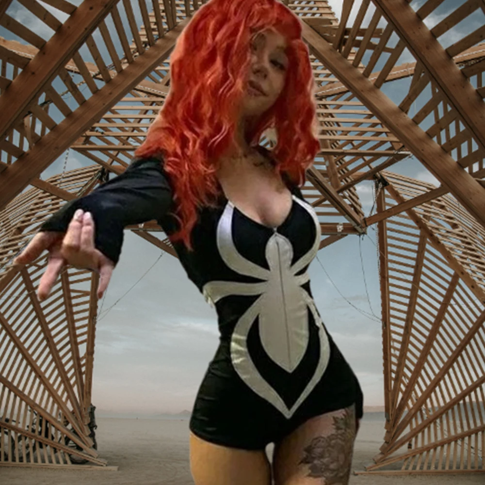 Женский комбинезон с длинным рукавом принтом в виде паука