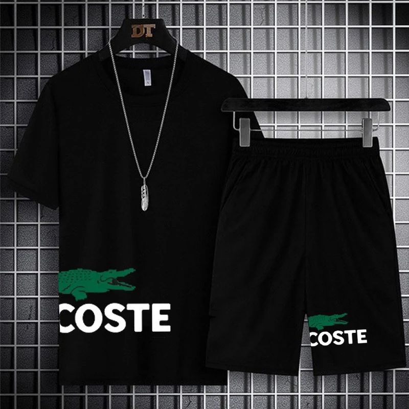 Summer Men's Sportswear Brand Fitness Suit Running Clothes Casual T-shirt + Shorts Sets Breathable 2 Piece Jogging Tracksuit Men