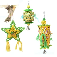 bird parrot shredder toys handmade bamboo parrot conures chewing toy with rattan five pointed stars small bird hanging swing