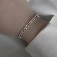 2022 silver color fashion simple adjustable cuban bracelet shiny bright white k zircon double layer bracelet jewelry for women
