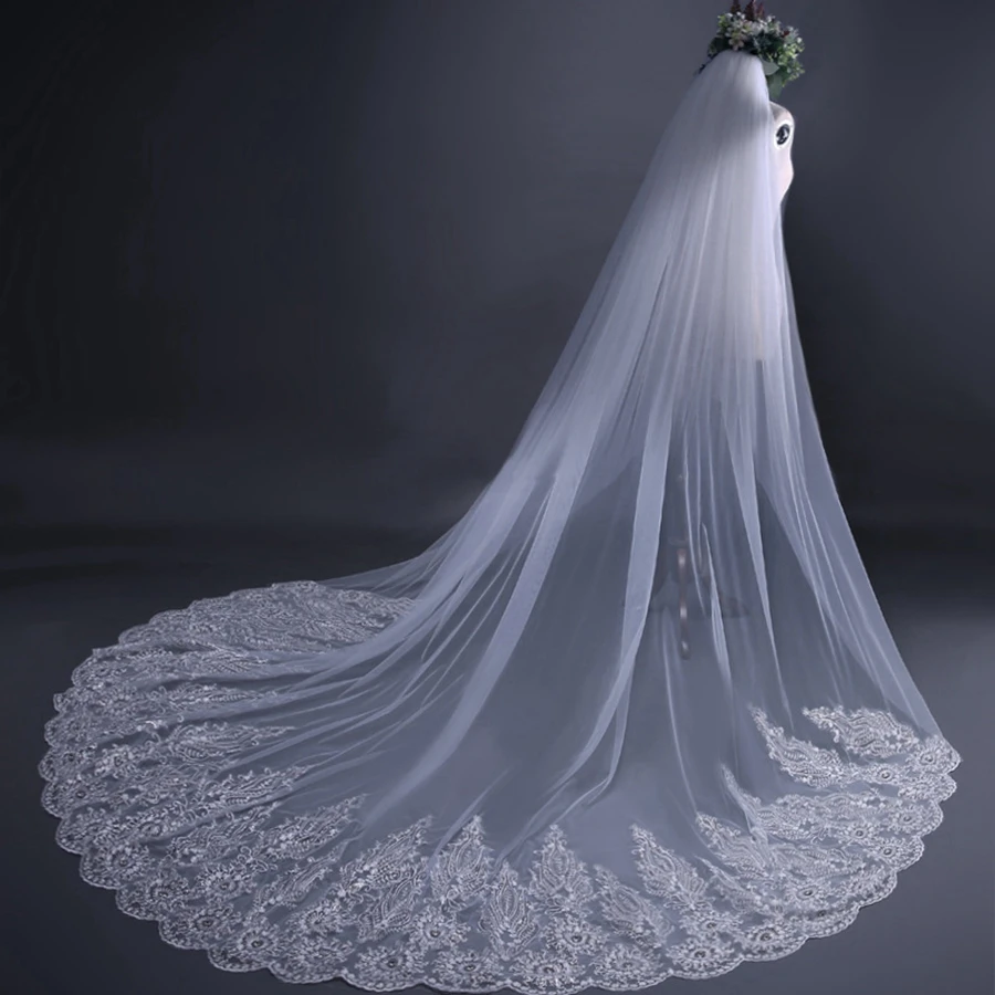 

New Arrival White Ivory Cathedral Wedding Veils Long velos de novia Bridal Veil Comb Wedding Accessories Boda Veu Wedding Veil