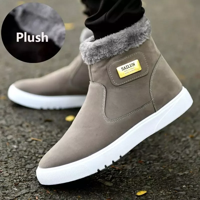 

2023New cotton boots plus size velvet autumn winter boots men zipper casual shoes botas wild metal Brand cotton shoes men boots