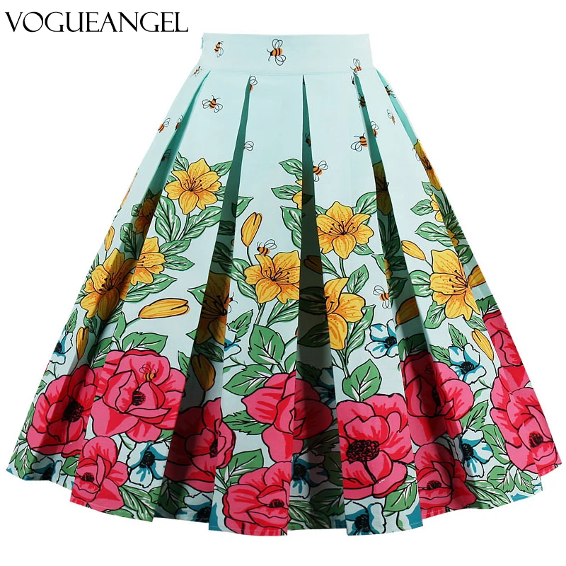 Юбка женская летняя плиссированная трапециевидная с высокой талией цветочным