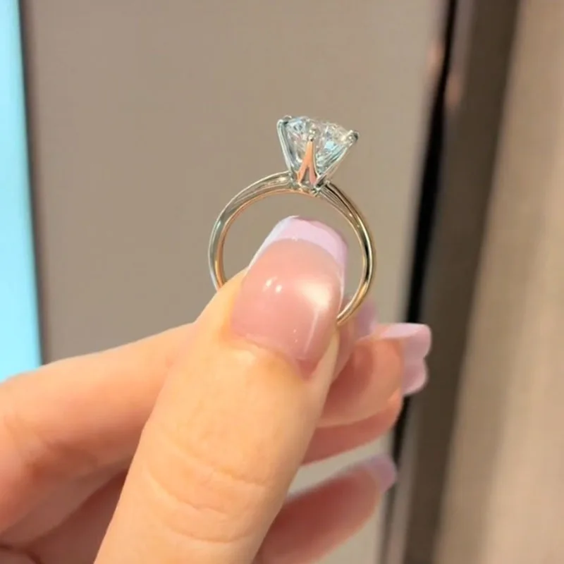 Фото Настоящий продукт видео Lab Growing Diamond Ring Круглый цвет D 1, 2, 3 карата, твердое кольцо из желтого золота 14 карат, обручальное кольцо, сделанное на заводе №2