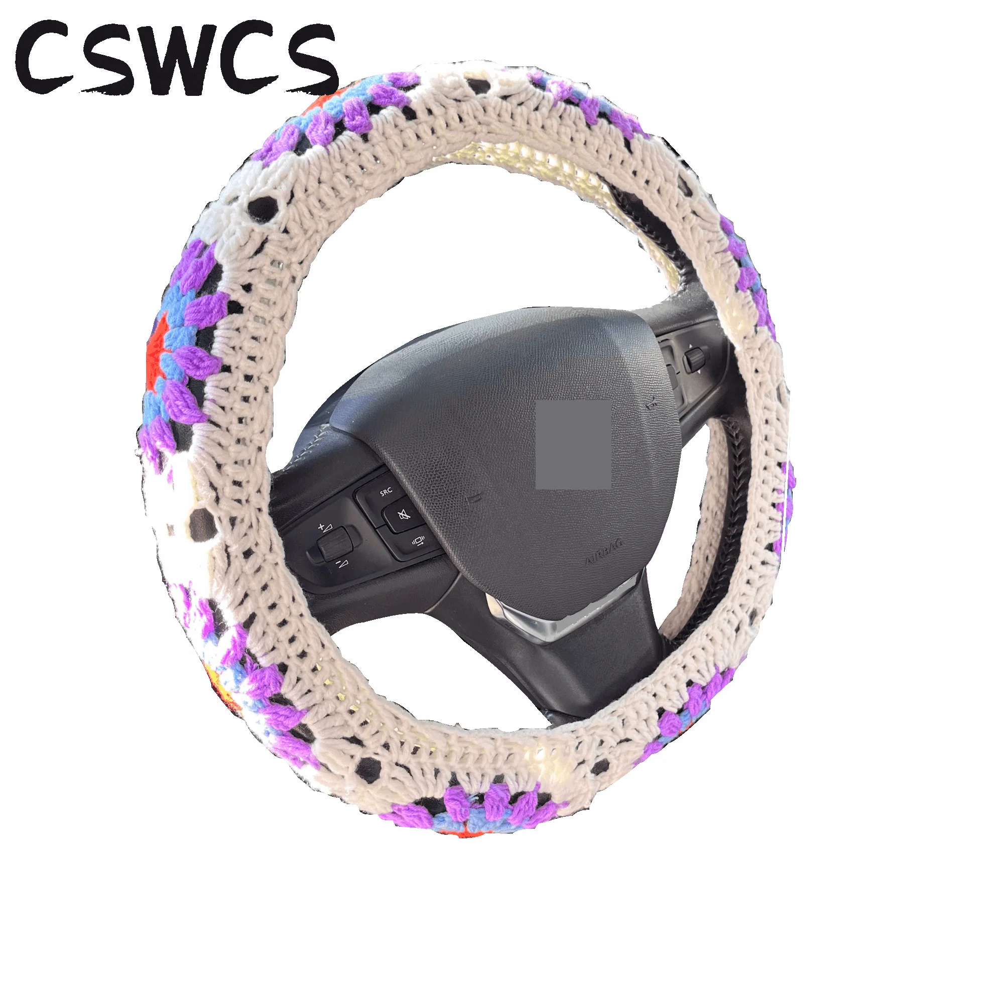 

CSWCS 14-15in Cute Crochet Steering Wheel Cover for Women Sunflower Seat Belt Covers Coaster Car Interior Accessories Decoration