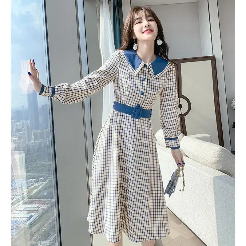 

Dresses Women Sweet Simple Dress Summer Korean Style Long Sleeve A-line Solid New Empire Ladies Casual Chic Dress Elegant X15