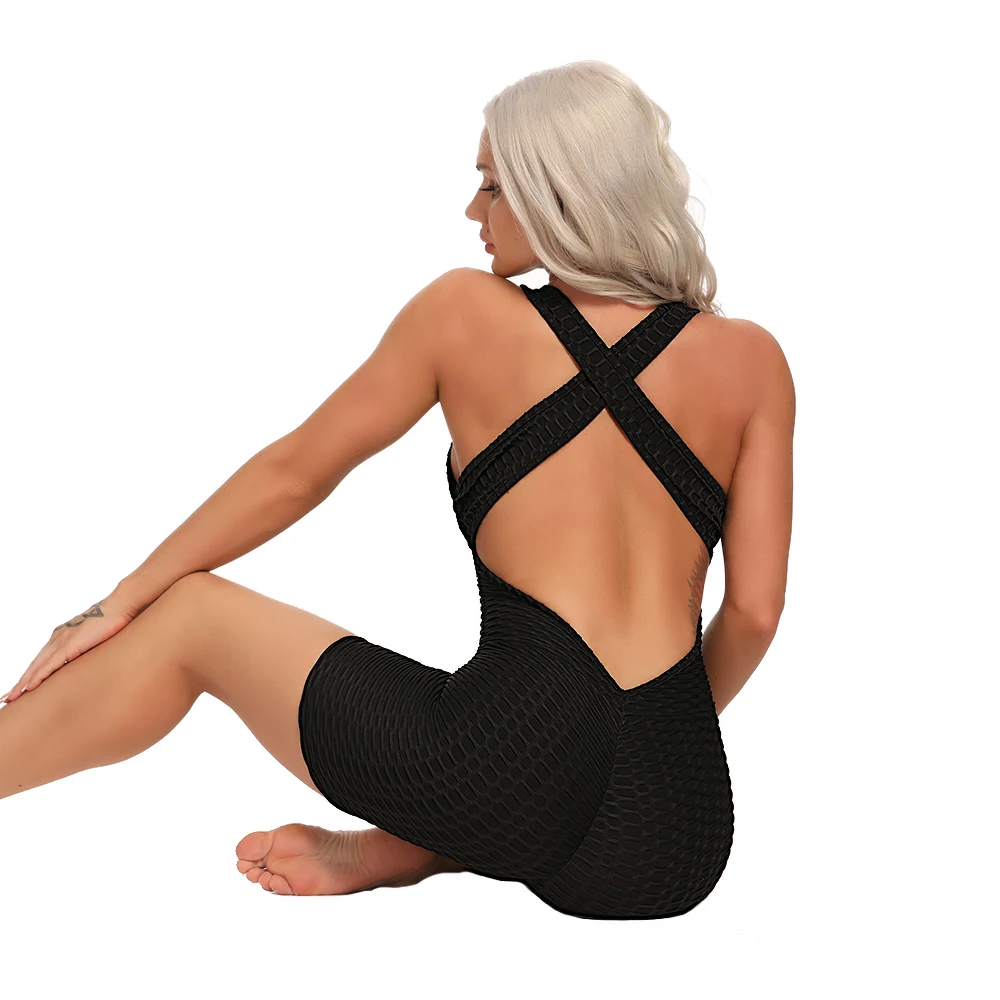 

CROSS1946 Yoga Set Women Gym Sporting Playsuit Clothing Exercise Top Jumpsuit Running Workout Sportswear Soft Yoga Shorts