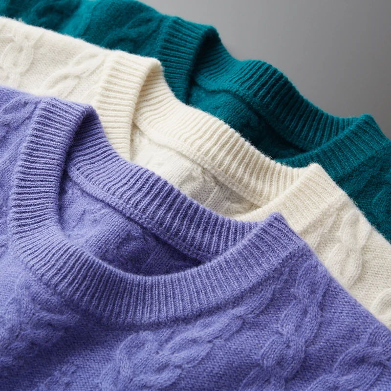 Men's 100% Merino Wool Thickened Sweater Round Neck Casual Versatile Cashmere Knitted Ssweater Loose Korean Fashion Bottom