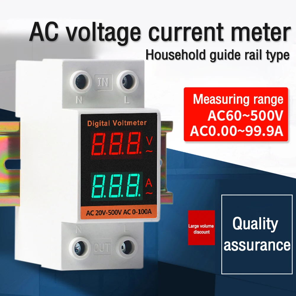 

Din Rail LED Dual Display AC Voltmeter Ammeter Electricity Meter AC60-500V AC0.00-99.9A Voltage Current Monitor Volts Amps Relay