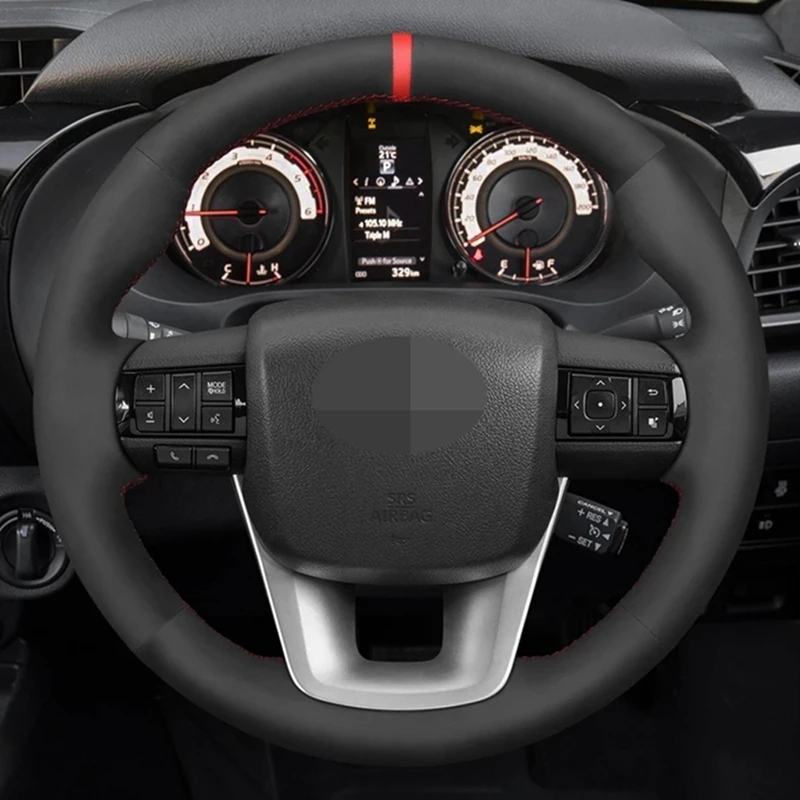 

Black Genuine Leather Suede Hand-Stitched Car Steering Wheel Cover Car Accessories For Toyota Fortuner 2016-2019 Hilux 2015-2019