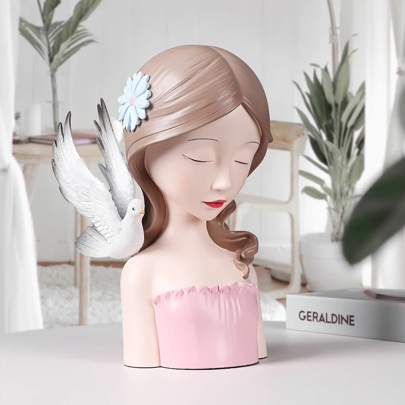 

CREATIVE RESIN FIGURE FIGURINES ABSTRACT ART BUST SCULPTURE CRAFTS LIVING ROOM HOME DECORATION ACCESSORIES GIRL PIGEON ORNAMENTS