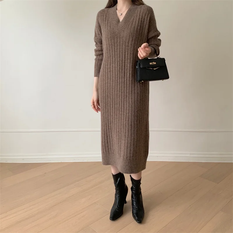 

Long Sleeve Sweaters Knitted Maxi Dresses for Women Clothing Loose Oversize Knitting Sweater Dress Robe Vestido Winter 2022 New
