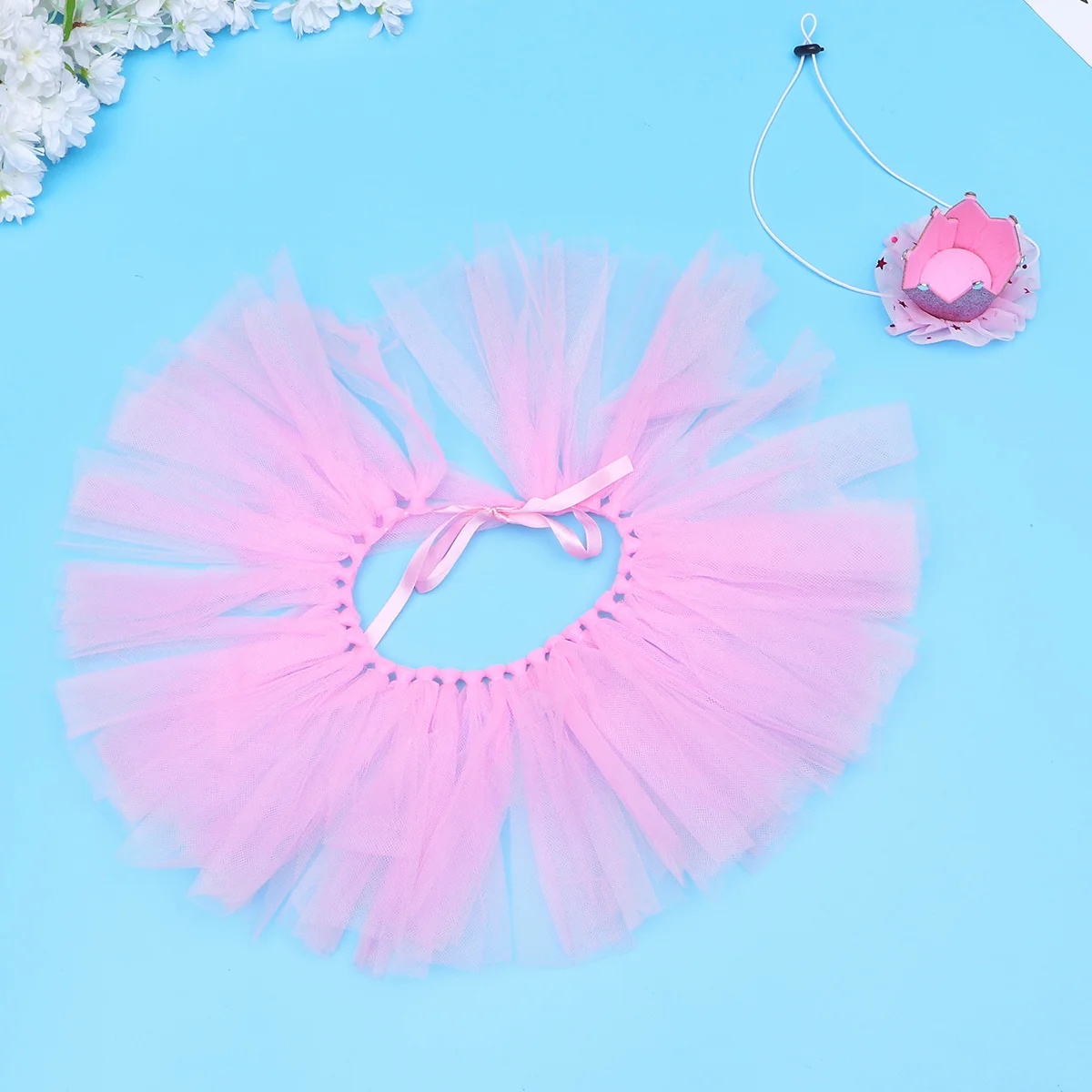 

2Pcs Pet Gauze Skirt Festive Mesh Tutu Skirt Beautiful Pet Dog Dress Dog Crown Hat Party