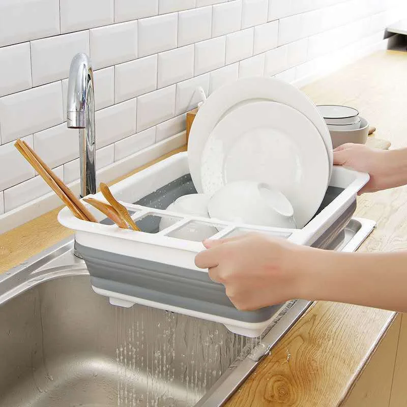 

Foldable Draining Bowl Dish Rack Bowl Tableware Plate Storage Organizer Holder Silicone Chopsticks Dish Rack Kitchen Storage