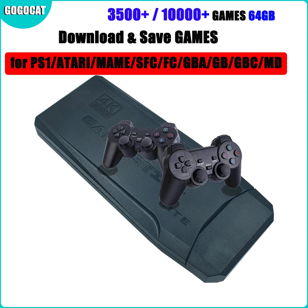 

Беспроводная игровая консоль 2,4G 4K HD TV контроллер Ретро 64GB 10000 игра ретро двойной геймпад плеер для PS1/GBA/MD/SNES подарок