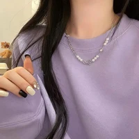korean style necklace bow pendant men necklace star bowknot pearl necklace female sweater chain silver clavicle chain