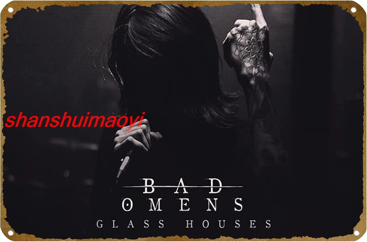 - Плохие знамения Металлкор Типография Музыка Один человек Индоры Плакат Винтаж