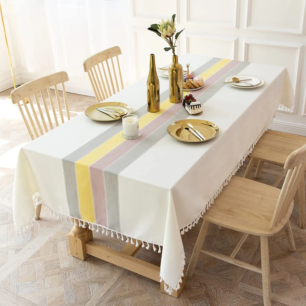 

Скатерть из хлопка и льна в стиле ретро, скатерть для стола, скатерть для стола с кисточками, прямоугольная скатерть, скатерть для стола