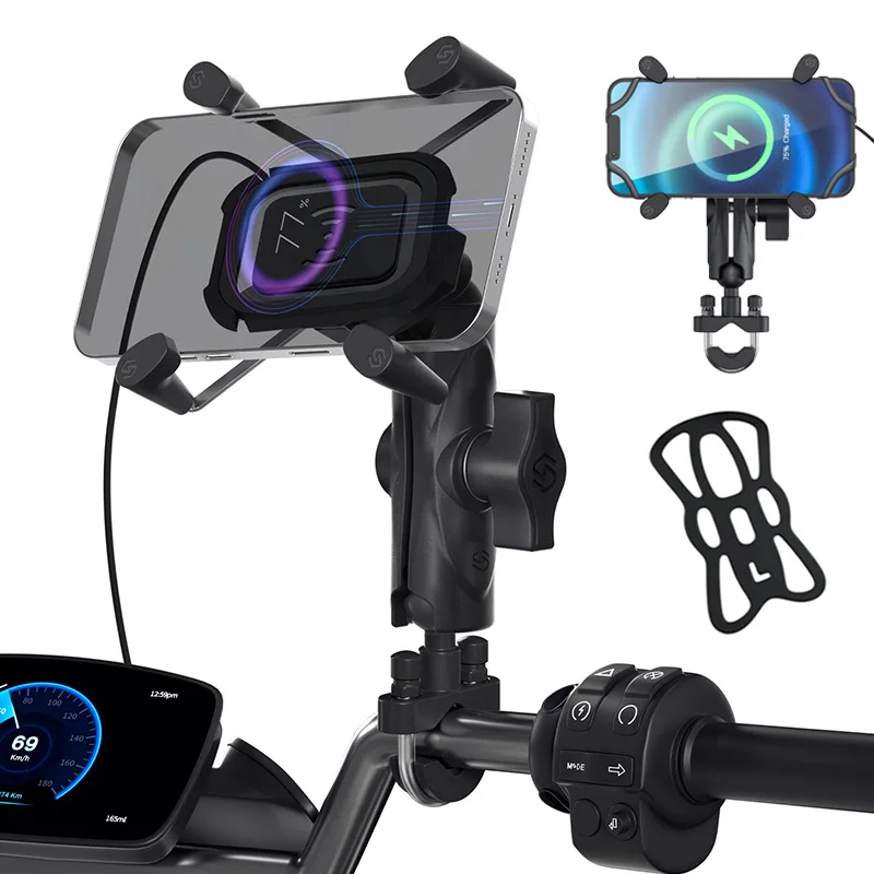

X-Type Aluminum Motorcycle Phone Holder 15W Wireless Charger Mobile Support Handlebar Bicycle Stand GPS Smartphone Mount Bracket