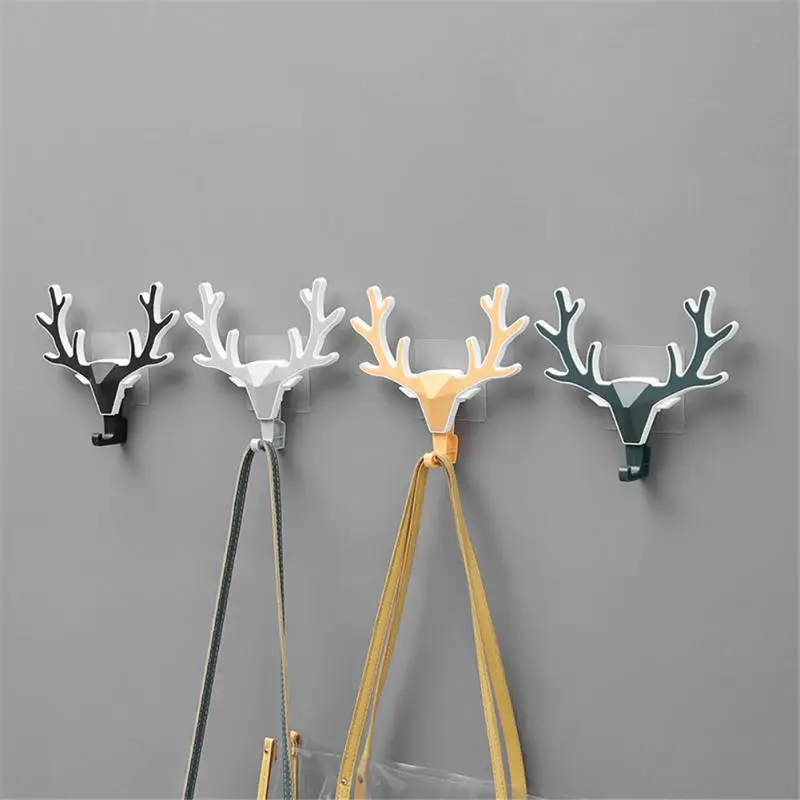 

Vintage Deer Head Antlers Adhesive Holder 2023 Wall Decoration Deer Horns Hanger Rack Punch-free Wall Hanging Hooks Animal Home