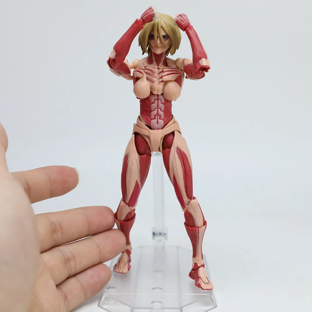 Фото Фигурка Revoltech Amazing Yamaguchi «Атака Титанов»: женщина-титан Энни Леонхарт, подвижная фигурка с заменяемыми лицами, аниме-игрушка. №3