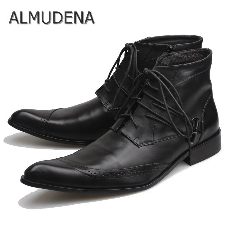 

Мужские кожаные ботинки на высоком каблуке, с острым носком