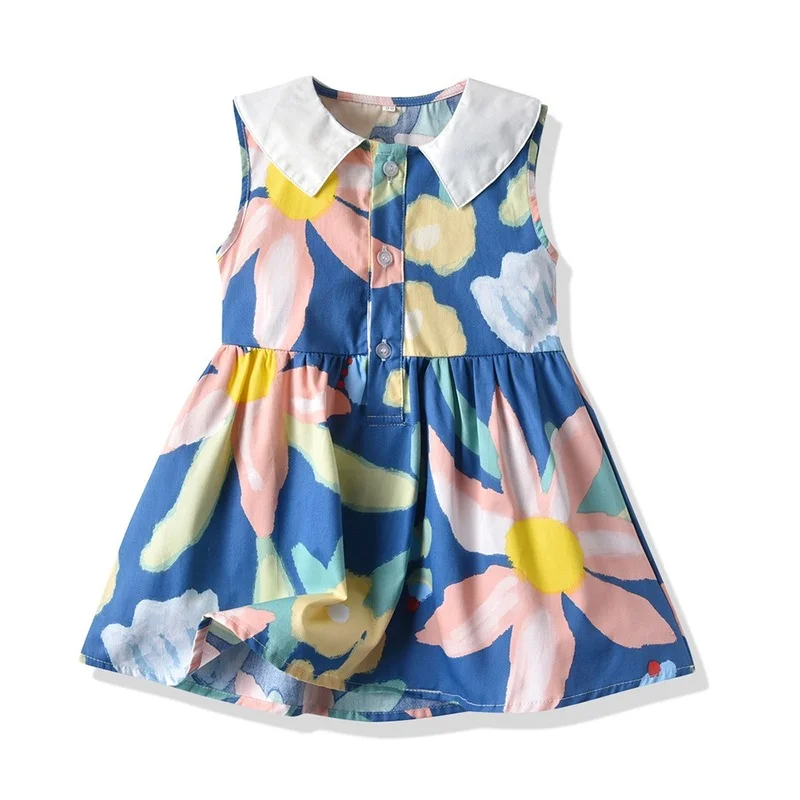 

New Summer Girls Dress Sleeveless Flower Dress Children's Skirt Multicolor Sweet Princess Dress Kids Fashion Knee-length Clothes