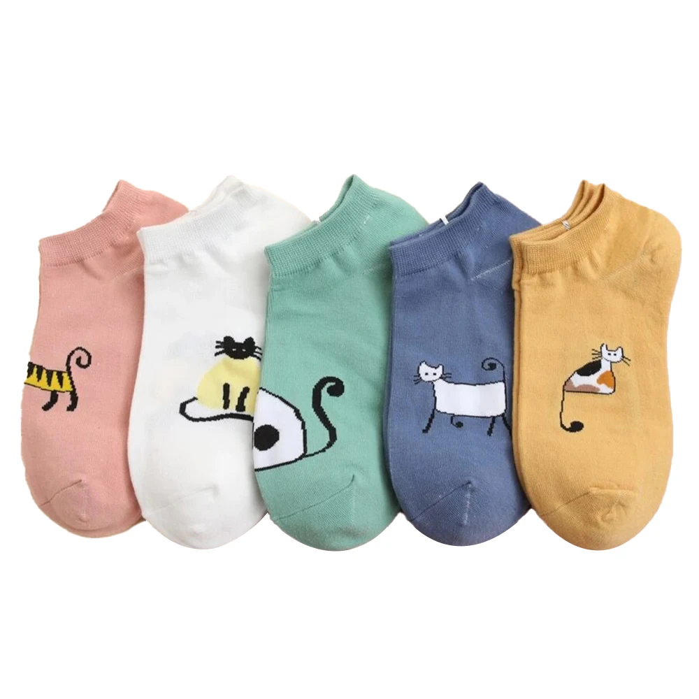 5 пар женские носки-лодочки с рисунком кошки